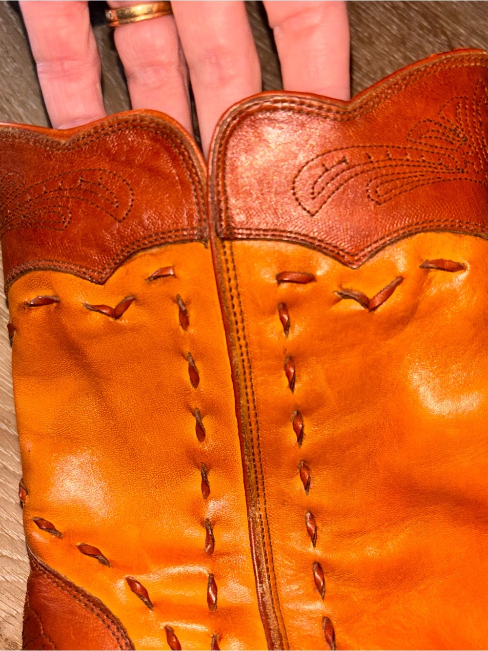 Charlie Horse Brown Leather Western Boots w/Burnt Orange trim Women's 10B - Picture 7 of 11